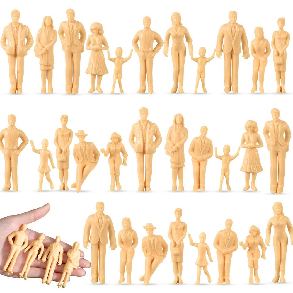 Namalu 30 Pcs Miniature People 1: 25 Scale Unpainted Mini People Figures Model Trains Architectural Sitting and Standing Diorama Figures for Scale Model Train Miniature Scenes Decoration