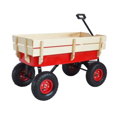Outdoor Sport Wagon All Terrain Pulling Kids' Pull-Along Wagons w/Wood Railing Air Tires Big Foot Panel Wagon w/Removable Wooden Side Panels Weight Capacity 176 LBS Sturdy Steel Wagon Bed (Red)