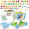 Kids Shopping Cart - 2 in 1 Toy Shopping Cart with Play Food Fruit Vegetable Dessert and Shop Accessories, 72pcs Pretend Play Grocery Store Toy Kitchen Game Trolley Play Set for Kids (Blue) view 1