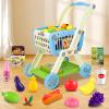 Kids Shopping Cart - 2 in 1 Toy Shopping Cart with Play Food Fruit Vegetable Dessert and Shop Accessories, 72pcs Pretend Play Grocery Store Toy Kitchen Game Trolley Play Set for Kids (Blue) view 2
