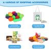 Kids Shopping Cart - 2 in 1 Toy Shopping Cart with Play Food Fruit Vegetable Dessert and Shop Accessories, 72pcs Pretend Play Grocery Store Toy Kitchen Game Trolley Play Set for Kids (Blue) view 4