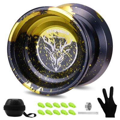 FETESNICE LY10 Yoyo Professional Responsive Yoyo, Dual Purpose Metal Yo-yos for Kids 8-12 Beginner, Unresponsive Yo yo Bearing for Adults with Removal Bearing Tool, 10 Strings (Black-Yellow)