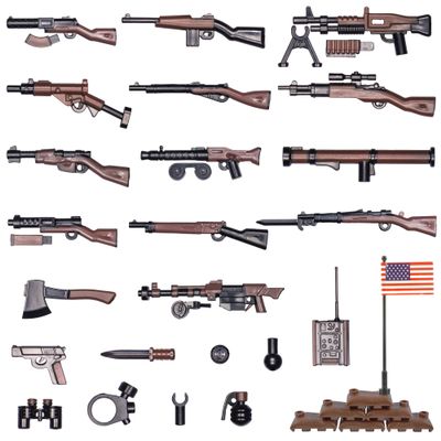 MaozyHomie 36 Pcs Weapons Pack Military U.S Field Force Weapons Toy Set - Brown Weapons Accessories Weapon Battle Building Blocks Compatible with Major Brand, 3 Years Old and up