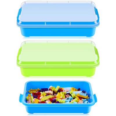 2 Pack Sensory Bin for Kids, Sand Tray with Lid, No-Mess Sensory Play Container for Sand, Building Blocks Storage, Portable Kids Activity Bin Indoor Outdoor(Blue, Green)