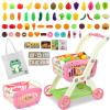 Kids Shopping Cart - 2 in 1 Toy Shopping Cart with Play Food Fruit Vegetable Dessert and Shop Accessories, 72pcs Pretend Play Grocery Store Toy Kitchen Game Trolley Play Set for Kids (Pink) view 1