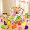 Kids Shopping Cart - 2 in 1 Toy Shopping Cart with Play Food Fruit Vegetable Dessert and Shop Accessories, 72pcs Pretend Play Grocery Store Toy Kitchen Game Trolley Play Set for Kids (Pink) view 2