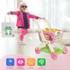 Kids Shopping Cart - 2 in 1 Toy Shopping Cart with Play Food Fruit Vegetable Dessert and Shop Accessories, 72pcs Pretend Play Grocery Store Toy Kitchen Game Trolley Play Set for Kids (Pink) view 3