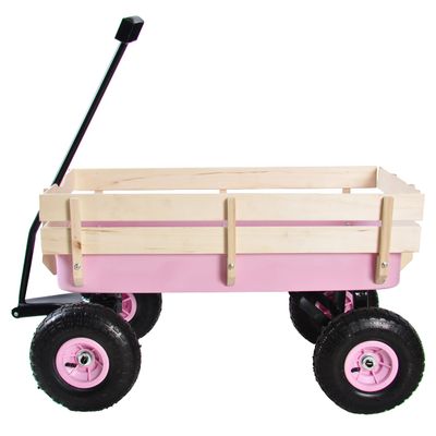 Outdoor Sport Wagon All Terrain Pulling Kids' Pull-Along Wagons w/Wood Railing Air Tires Big Foot Panel Wagon w/Removable Wooden Side Panels Weight Capacity 176 LBS Sturdy Steel Wagon Bed (Pink)