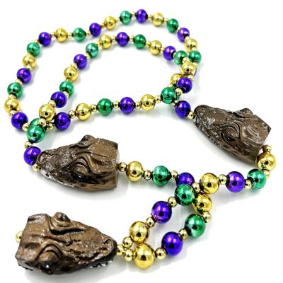 Alligator Head Gator Bead Necklace New Orleans Mardi Gras