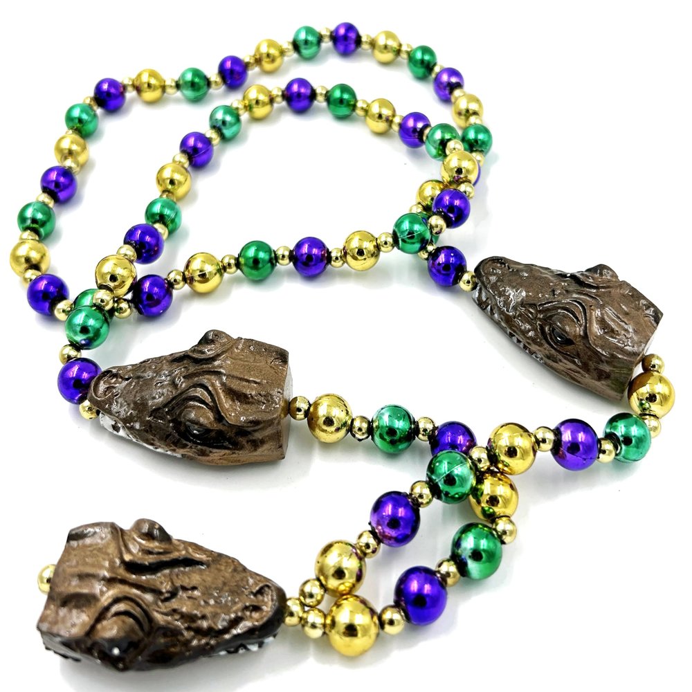 Alligator Head Gator Bead Necklace New Orleans Mardi Gras