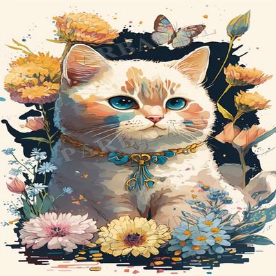 1000 Piece Adult Jigsaw Puzzle, Watercolor Flower Cat, Puzzle Educational Gift, Room Decor or Cafe Decor Exercise Willpower Relaxation or Gifts for Cat Owners