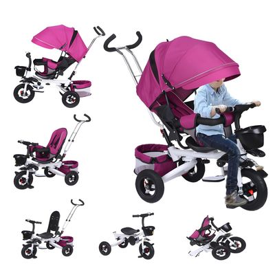 Kids Tricycle,5-in-1 Tricycle Stroller for Toddlers 18 Months to 5 Years,Adjustable Push Handle, Rotatable Seat, Retractable Canopy,Detachable Guardrail,Folding Baby Trike,Purple