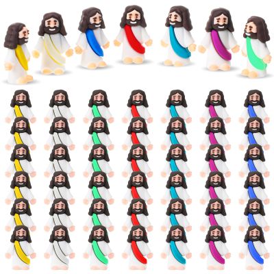 Sumind 50 Pcs Little Jesus Figures Christmas Mini Pocket Jesus Figurines Bulk Original Design for Xmas Hide and Seek Religious Party Favors Sunday School Baptism Gifts(Bright Color)
