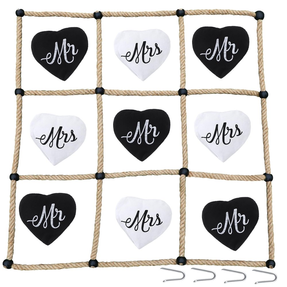 VercanMonth 3 x 3 ft Wedding Game for Reception Instant Setup No Assembly Outdoor Game Bean Bag Toss with Rope Yard Backyard Lawn Games for Wedding(Heart)