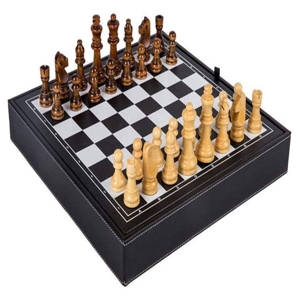 32X32X5Cm Checkerboard of Black and White Leather in Wood Professional Chess for Adults Amusement Toy for Children