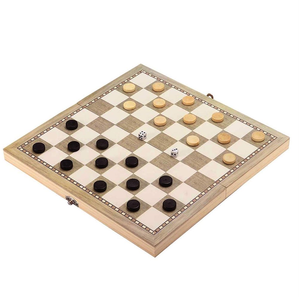3 in 1 Learning Foldable Gift Beginner Portable Backgammon Games Travel Wooden for Adult Kids Chess Board Set Entertainment Set Portable Board Game Set (29x29cm)