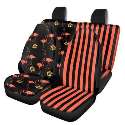 PinUp Angel Red Flamingo Black Stripes Print Cute Patterned Full Seat Covers Sets for Cars Trucks SUV, Universal Fit Floral Stripes Cow Printed Premium Interior Car Seat Cover