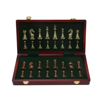 11 Inches with Metal Chess Pieces Handmade Portable Travel Sets with Game Storage Slots Folding Portable Board Game Set