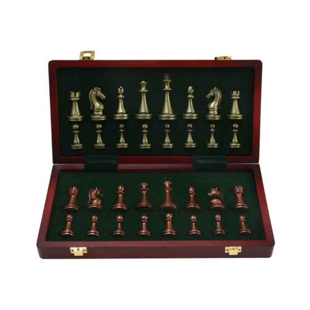 11 Inches with Metal Chess Pieces Handmade Portable Travel Sets with Game Storage Slots Folding Portable Board Game Set