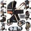 2 in 1 Baby Stroller Reversible Portable Standard Stroller Convertible Pushchair Infant Buggy Baby Carriage Foldable High Landscape Pram for Toddler Newborn (225 Black Gold) view 1