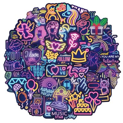 100pcs Cool Neon Stickers for Kids Teens Waterproof Vinyl Stickers for Water Bottle Scrapbook Laptop Skateboard Guitar Phone Case