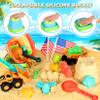 HUITEM Beach Sand Toys for Kids, 29PCS Sandbox Toys with 2 Collapsible Bucket Sand, 2 Dump Truck, Dinosaur Molds, Castle Building Kit, Shovel Sieve,Flags,Mesh Bag Travel Beach Toys for Toddler 3-10 view 3