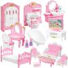 20 Pieces Doll House Furniture and Accessories Set Dollhouse Furniture Set Mini Dollhouse Furniture 1 12 Scale Bedroom Living Room Bathroom Furniture Accessories (Pink) view 1