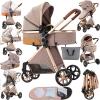 2 in 1 Baby Stroller Reversible Portable Standard Stroller Convertible Pushchair Infant Buggy Baby Carriage Foldable High Landscape Pram for Toddler Newborn (225 Khaki) view 1