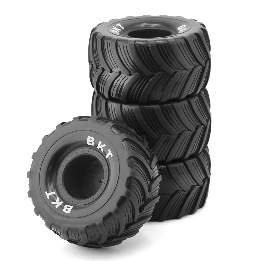 Chanmoo 1/18 RC Monster Truck Tires and Hard Plastic Wheels Rims 12mm Hex 1/16 Rubber Buggy Off Road Tyres OD 100mm for 1:16 1/12 1/14 Scale Truck Car Traxxas E-REVO HSP HPI Tamiya Losi 4PCS (Black)