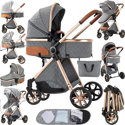 2 in 1 Baby Stroller Reversible Portable Standard Stroller Convertible Pushchair Infant Buggy Baby Carriage Foldable High Landscape Pram for Toddler Newborn (225 Grey)