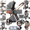 2 in 1 Baby Stroller Reversible Portable Standard Stroller Convertible Pushchair Infant Buggy Baby Carriage Foldable High Landscape Pram for Toddler Newborn (225 Grey) view 1