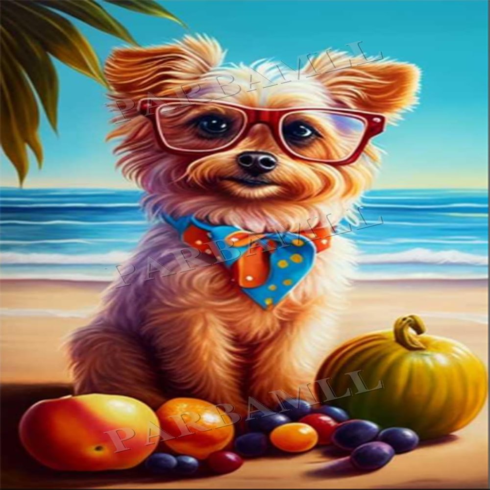1000 Piece Adult Jigsaw Puzzle, Beach Dog Eating Fruit, Puzzle Educational Gift, Room Decor or Cafe Decor Exercise Willpower Relaxation or Gifts for Friends