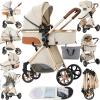 2 in 1 Baby Stroller Reversible Portable Standard Stroller Convertible Pushchair Infant Buggy Baby Carriage Foldable High Landscape Pram for Toddler Newborn (225 Creamy White) view 1