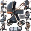 2 in 1 Baby Stroller Reversible Portable Standard Stroller Convertible Pushchair Infant Buggy Baby Carriage Foldable High Landscape Pram for Toddler Newborn (225 Blue) view 1