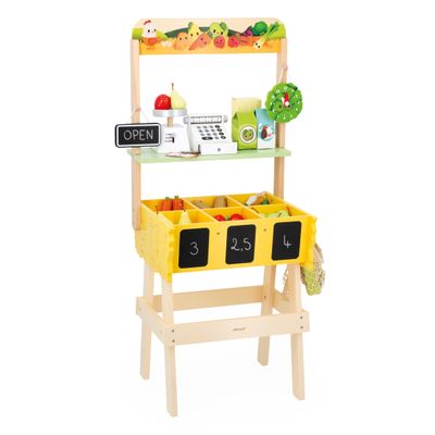 Janod Farmer's Market Wooden Playset with 32 Accessories Included - 37" Tall - Ages 3-6 - J03322