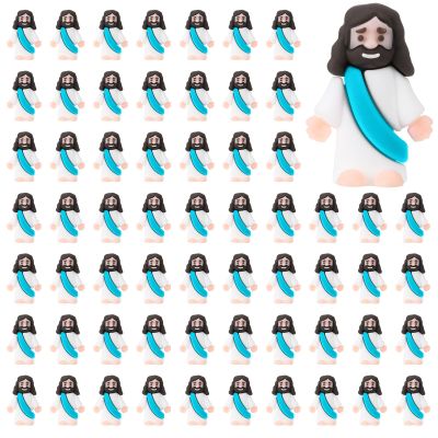 Bememo 100 Pcs Jesus Toys Original Design Mini Rubber Little Jesus Figurine to Hide and Seek Religious Party Favors Sunday School Craft Baptism Gifts for Easter Egg Stuffers(Cyan)