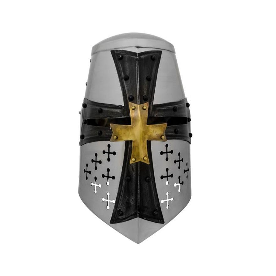 Handcrafted Metal Knight Headgear LARP Crusader Helmet Historical Replica Headpiece Templar Cross Knight Helmet Medieval Costume Armor Authentic Crusader Head Wear