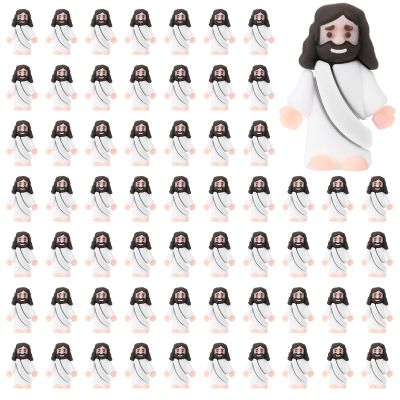 Bememo 100 Pcs Jesus Toys Original Design Mini Rubber Little Jesus Figurine to Hide and Seek Religious Party Favors Sunday School Craft Baptism Gifts for Easter Egg Stuffers(White)