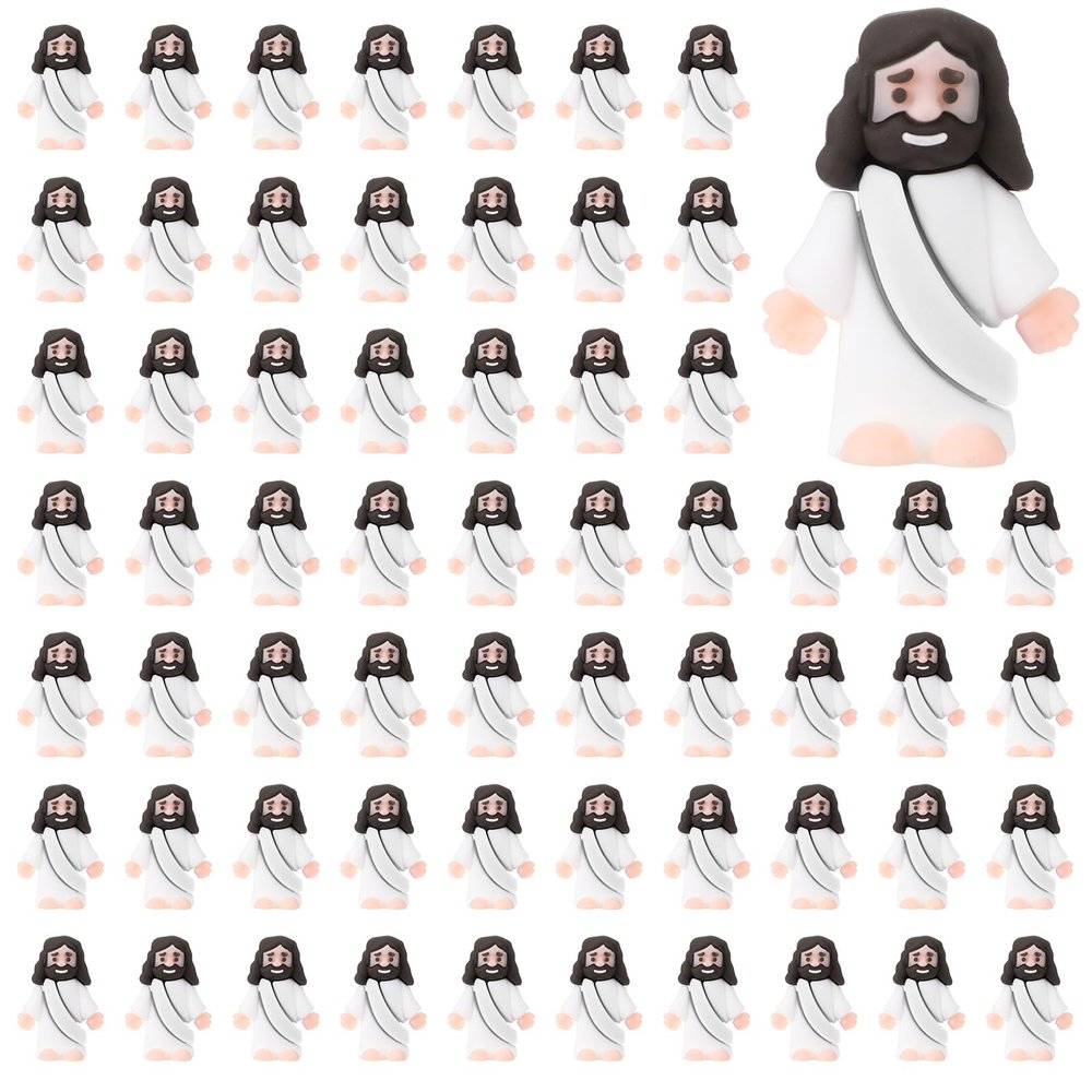 Bememo 100 Pcs Jesus Toys Original Design Mini Rubber Little Jesus Figurine to Hide and Seek Religious Party Favors Sunday School Craft Baptism Gifts for Easter Egg Stuffers(White)
