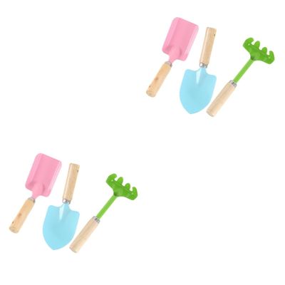 GANAZONO 2sets Kids Tools Set Mini Metal Trowel Rake Shovel Wooden Handles Safe for Boys Girls 3pcs*2