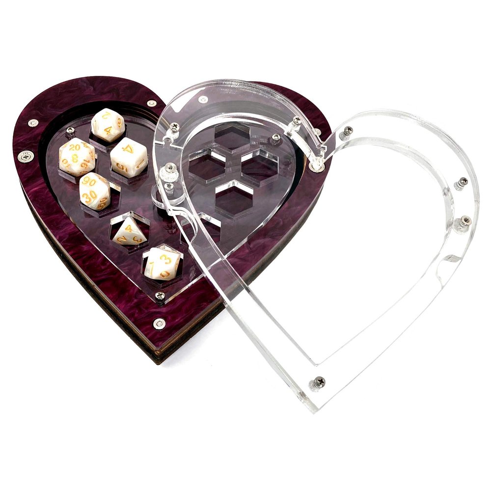 C4Labs Heart Dice Tray with Display Insert | Color and Lid Options | Valentines and other Gifts