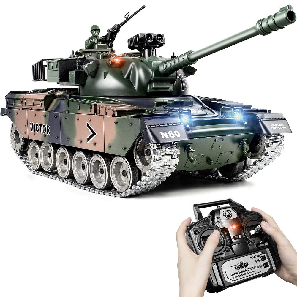 Supdex RC Tank, 1:18 Alloy Metal US M60 Remote Control Army Model Toys, 2.4Ghz RC Vehicle with Realistic Smoke, Sound and Lights, Military Tank That Shoots BBS for Adults and Kids