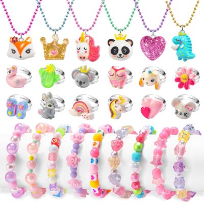 BeAndge Toddler Girls Jewelry for 3 Year Old, Kids Play Jewelry Set for Little Girl Age 4-6, Children Dress Up Necklaces Childs Rings Bracelets for Toddlers Princess Ages 3+ 3-5 4 5 6 7 Years