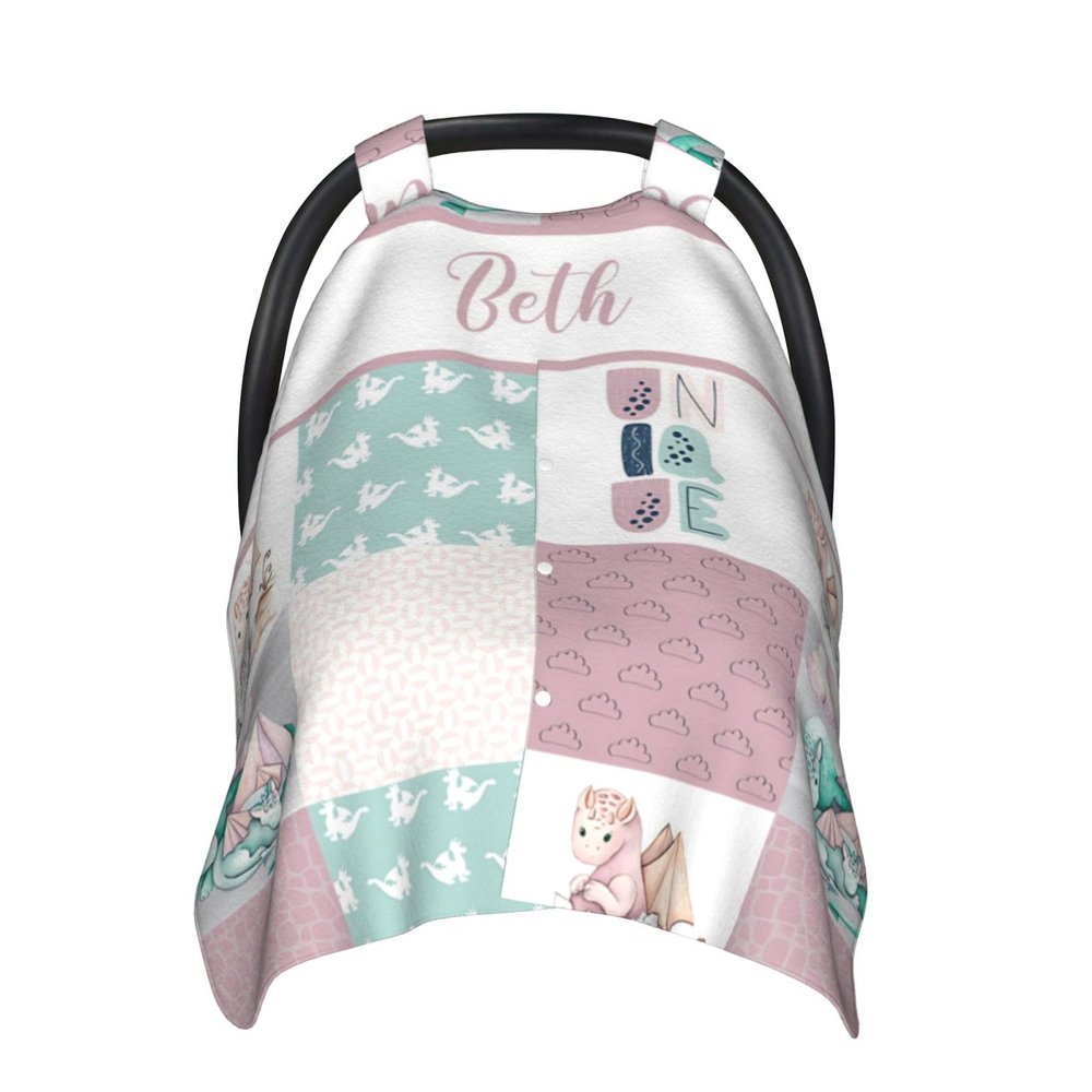 Personalized Baby Car Seat Canopy for Babies with Name, Custom Car Seat Covers for Girls, Infant Opening Minky Nursing Breastfeeding Stroller Cover Carseat Canopies for Newborn, Unicorn Pink