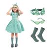 Rabtero Kids 50s Costume, 1950s Dresses for Girls, Polka Dot Dress with Headband, Glasses and Socks for Girls 7-8 Years, Large, Green view 1