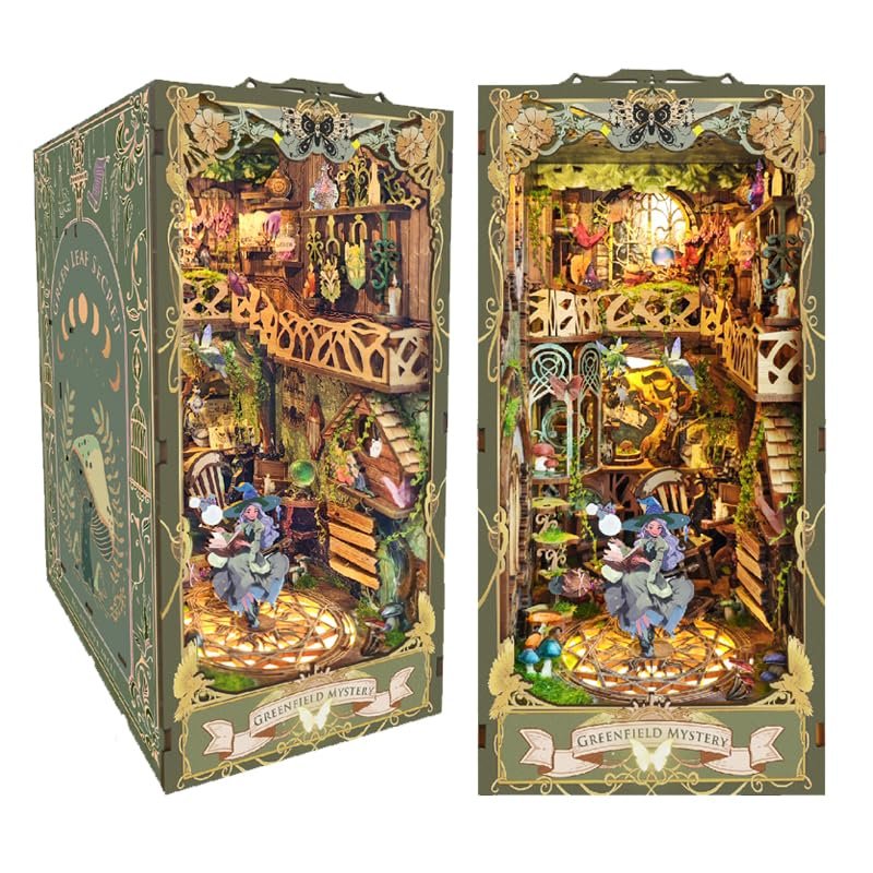 Joincon Book Nook Kit,DIY Miniature Dollhouse Booknook Kit with LED Light 3D Puzzle Book Nook Model Kit Decorative Bookend Stand for Adults Creative Bookshelf