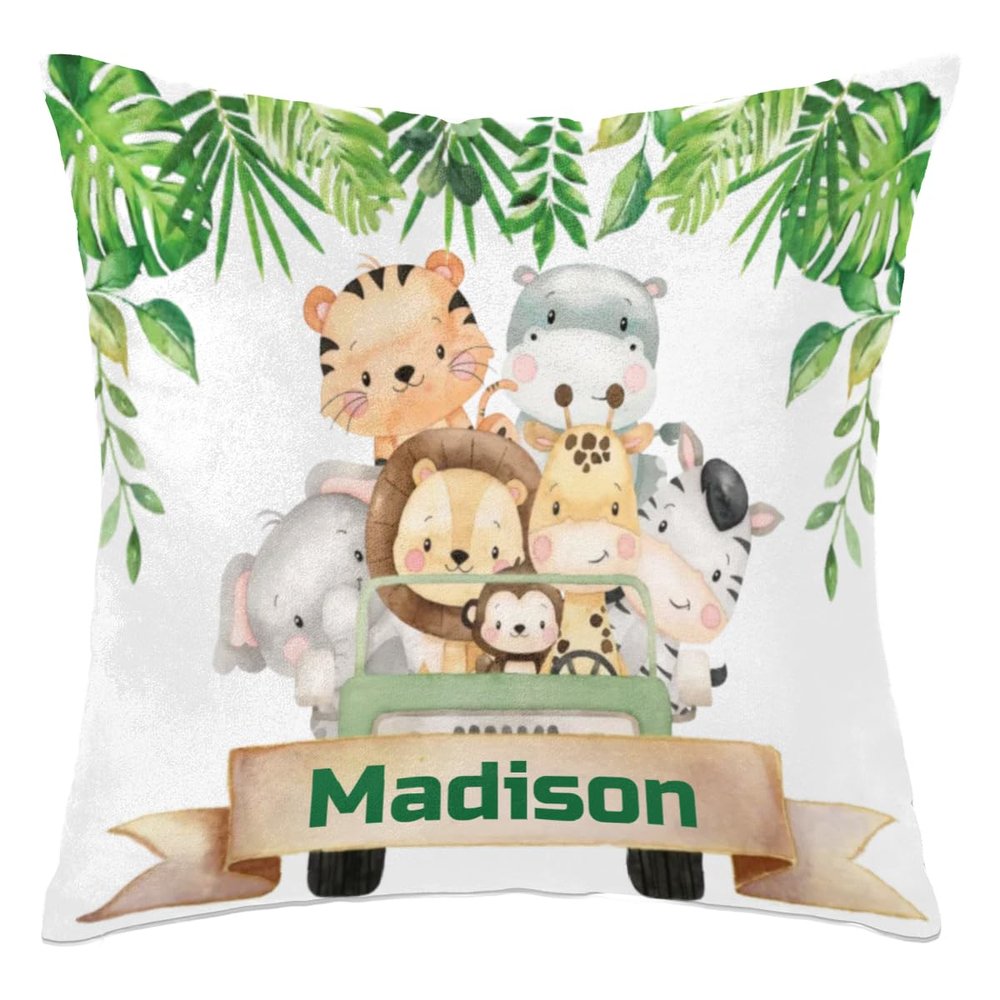 Cute Animals Personalized Baby Name Nursery Throw Pillow Cover for Baby Boy Girl Gift Custom Pillow with Name Personaized Throw Pillow Cove Sofa Couch Cushion Home Decor Pillow
