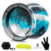 YOYOSTUDIO T16 Professional Yoyo for Kids 8-12, Responsive/Unresponsive Yoyo for Beginners - Complete Kit with Bearing, 10 Strings, Case & Glove (Black Blue Silver) view 1