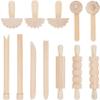 ALOEU 12Pcs Clay and Dough Tools Play Accessories Includes Rollers Hammer Party Pack Wood Pottery Tools Stamps for Clay Art view 1
