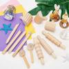 ALOEU 12Pcs Clay and Dough Tools Play Accessories Includes Rollers Hammer Party Pack Wood Pottery Tools Stamps for Clay Art view 2